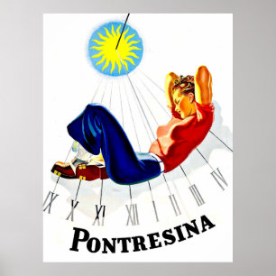 Pontresina, Schweiz, tjejen är solbad Poster