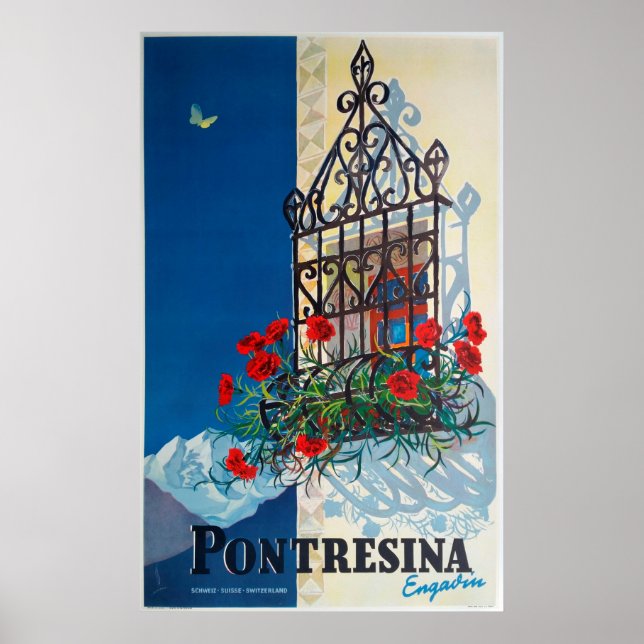 Pontresina - Schweiz, Vintage resor Poster (Framsidan)