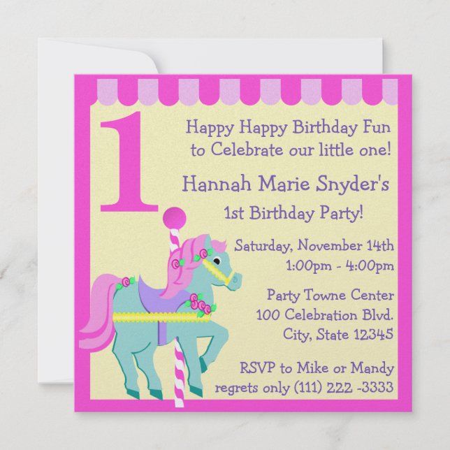 Pony/Birthday Inbjudningar (Framsida)