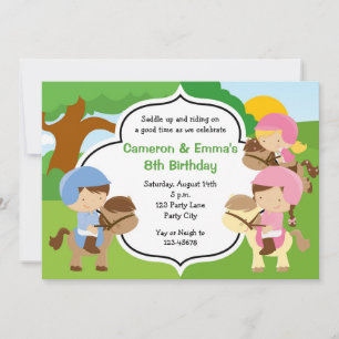 Pony Birthday-inbjudningar för Twillingar (Boy/Gir Inbjudningar