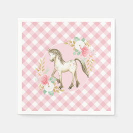 Pony blommiga och rutiga födelsedagsfest servetter