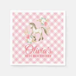 Pony blommiga och rutiga födelsedagsfest servetter
