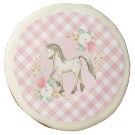 Pony blommigt och plaid Födelsedagsfest Cookies