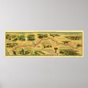 Pony Express Karta av William Henry Jackson 1861 Poster