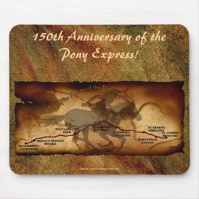 Pony Express Karta Route 150-årsjubileum Mousepad Musmatta (Framsidan)