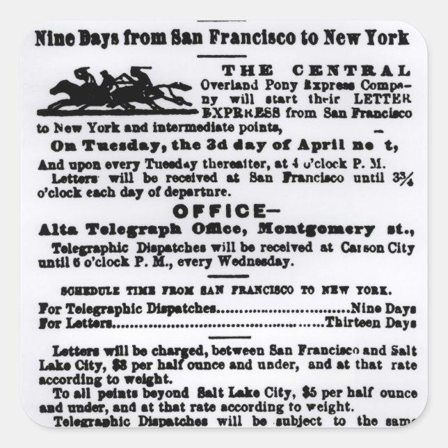 Pony Express, nio dagar Fyrkantigt Klistermärke (Framsida)