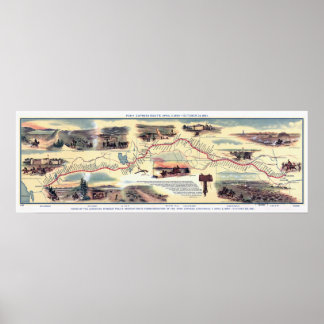 Pony Express Route Karta Poster