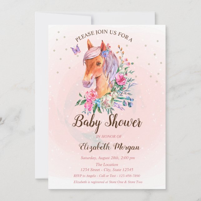 Pony Flowers Stars Baby Shower-inbjudan Inbjudningar (Framsida)