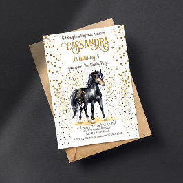 Pony födelsedagsfest black horse guld sprinkles inbjudningar
