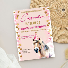 Pony födelsedagsfest gullpony guld sprinkles inbjudningar