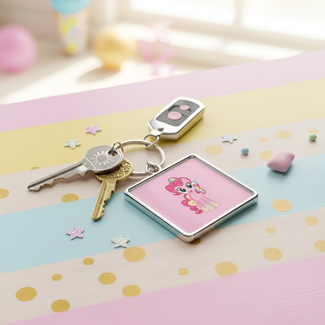 Pony Fyrkantig Silverfärgad Nyckelring (Skapare uppladdad)