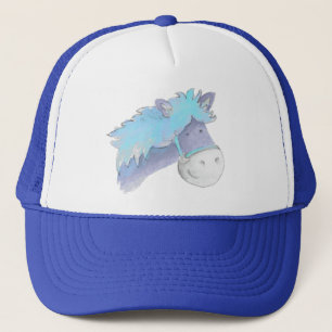 Pony häst blue vattencolor whimsical hat keps