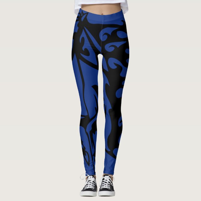 Pony Horse Stallion Steed Lightning Blue Line Art Leggings (Framsida)