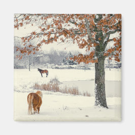 Pony i Snö med Träd Magnet