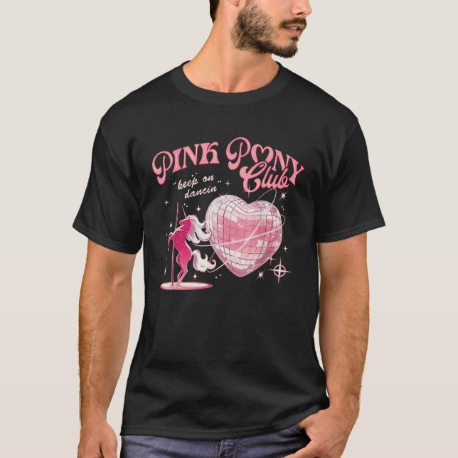 Pony och Heels Älskare Rosa Girls Klubbs Disco Bir T Shirt (Framsida)