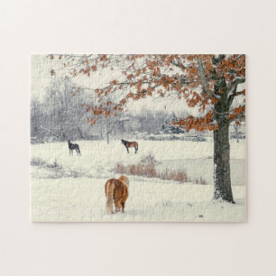Pony och Horses i Snowy Fält Pussel