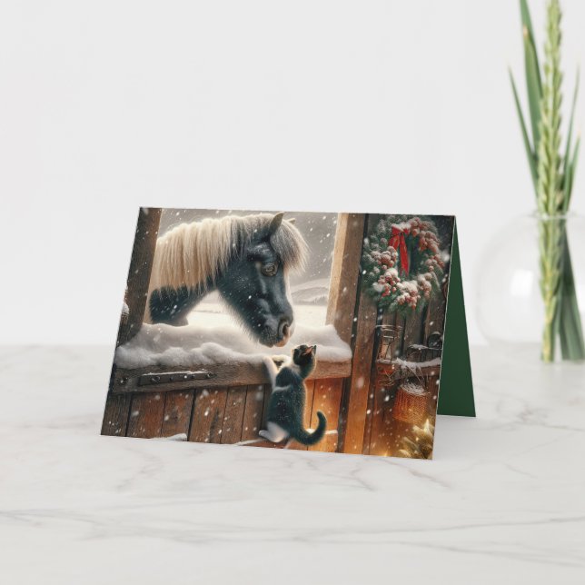 Pony och Kitten på julbarn Helgkort (Framsida)