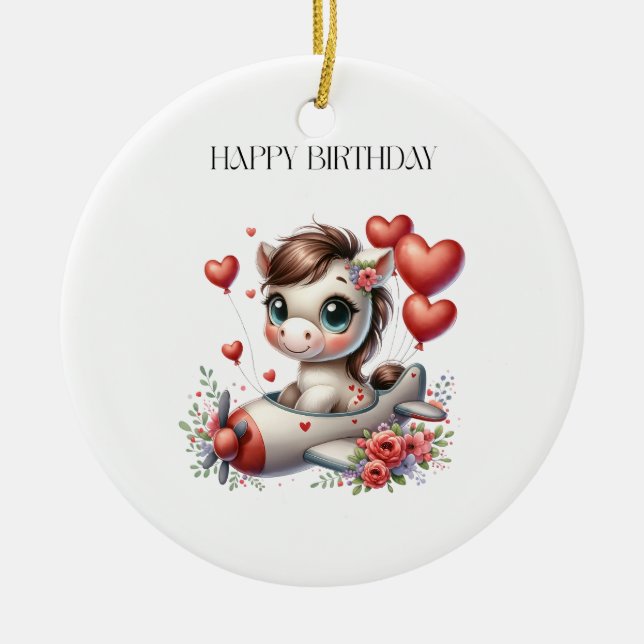 Pony Pilot Födelsedag Julgransprydnad Keramik (Framsidan)
