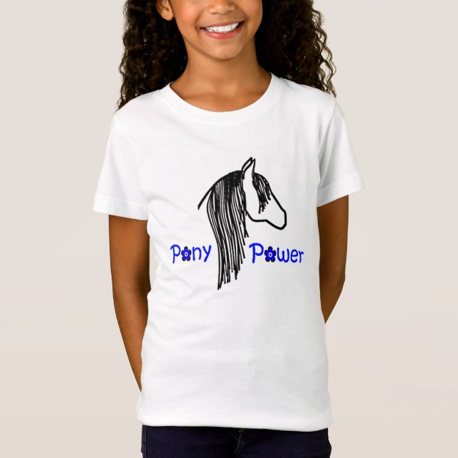 Pony Power Black och Blue T-Shirt för flickor (Framsida)