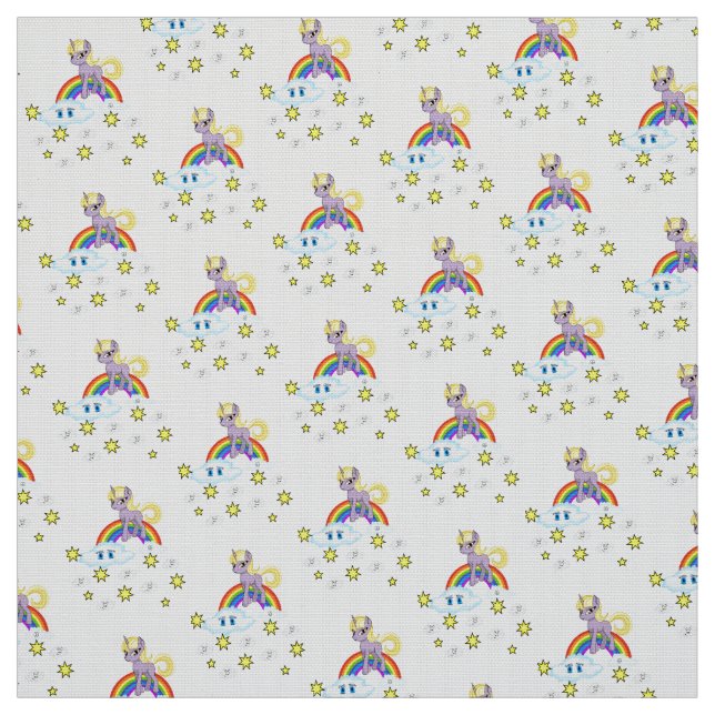 Pony Rainbow Clouds Fabric Tyg (Provkarta)