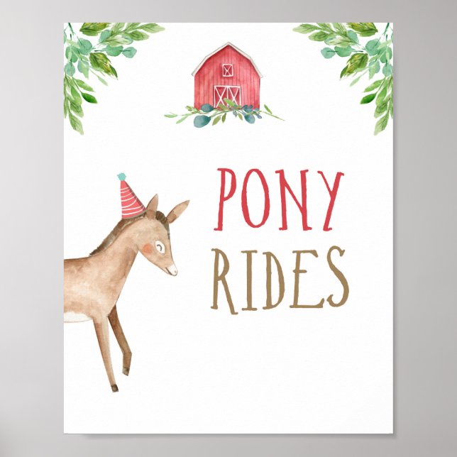 Pony Rides Boskap Barnyard Boy Birthday Poster (Framsidan)