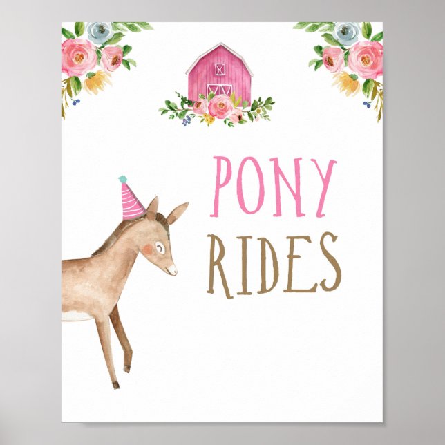 Pony Rides Boskap Barnyard Girl Birthday Poster (Framsidan)
