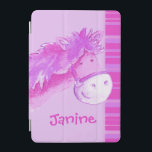 Pony rosa lila-flickor med namnet ipad smart cover iPad mini skydd<br><div class="desc">Cute designade folio fodral för påssjuka och ridflickor. Anpassa till valfri namn. För närvarande står det Janine. Konst och design av Sarah Trett.</div>