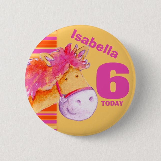 Ponyhäst 6-års födelsedagsbutton badge knapp (Framsida)