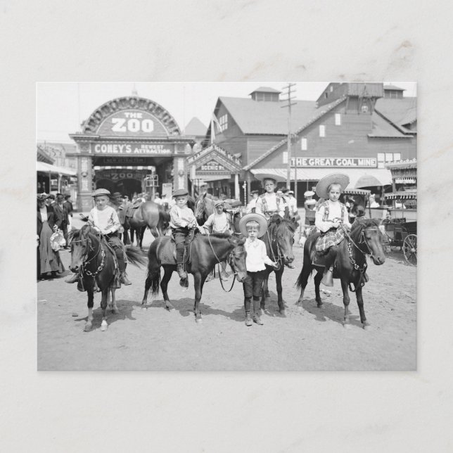 Ponyryttare på Coney Island, 1904 Vykort (Framsida)