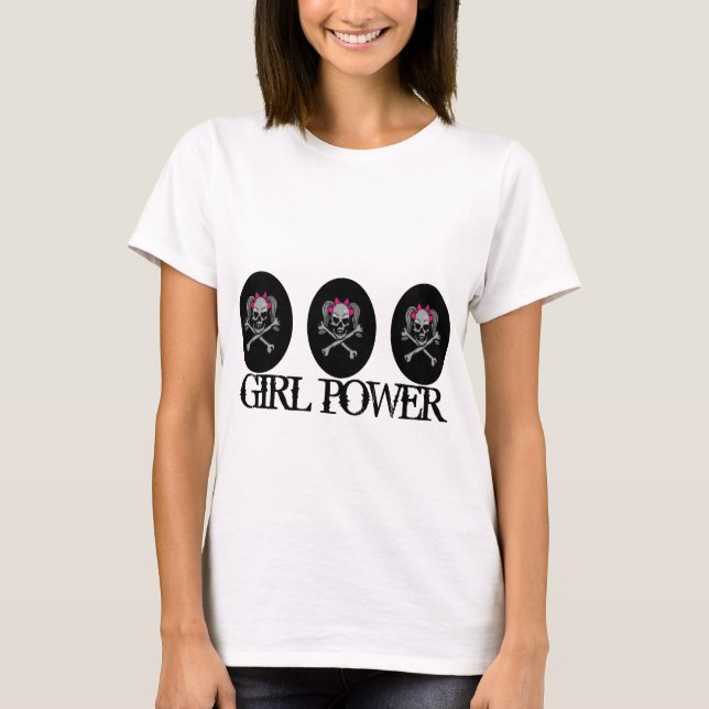 Ponytail Skull Decal w/ Rosa Bows - Customized T-shirt (Framsida)