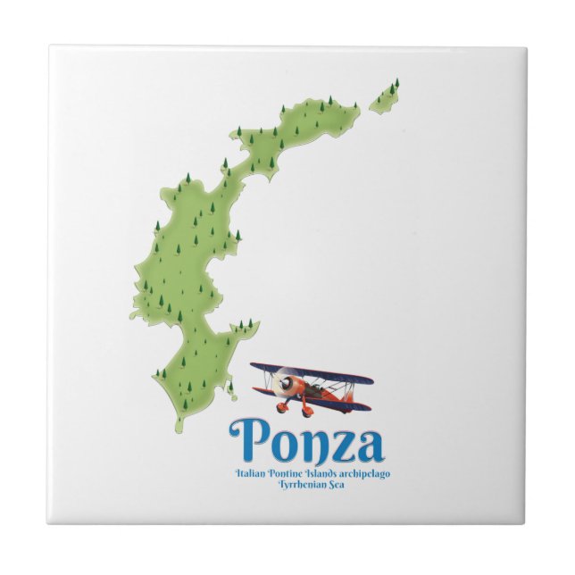 Ponza italiensk ö karta. kakelplatta (Framsidan)