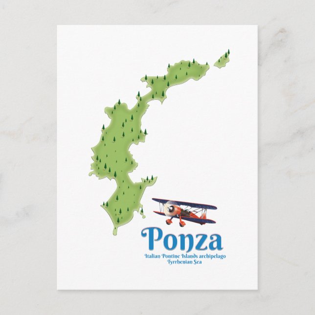 Ponza italiensk ö karta. vykort (Framsida)