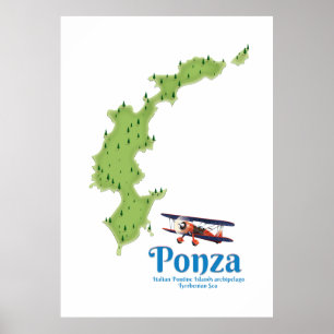 Ponza Italienska ön karta. Poster