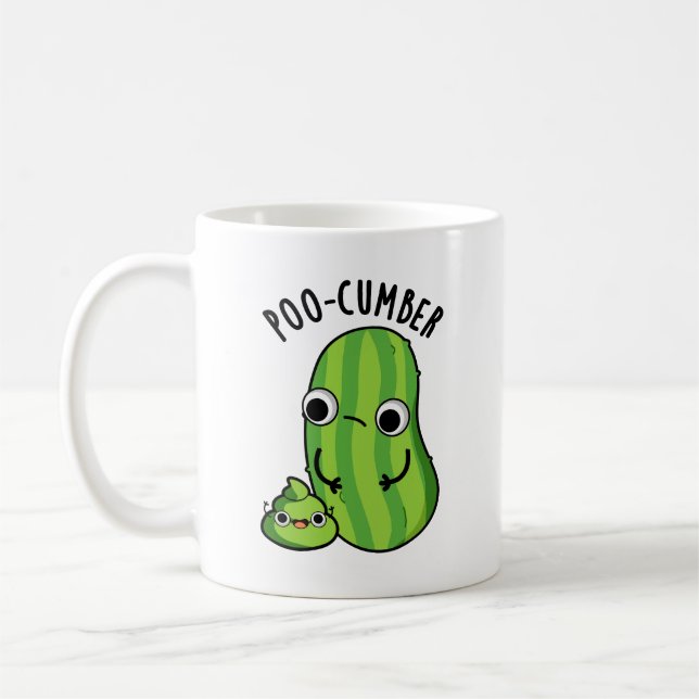 Poo-cumber Funny Cucumber Pun Kaffemugg (Vänster)