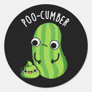 Poo-cumber Funny Cucumber Pun Mörk BG Runt Klistermärke