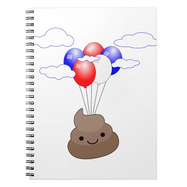Poo Emoji som flyger med ballonger Anteckningsbok (Framsidan)