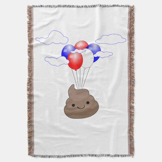 Poo Emoji som flyger med ballonger Filt (Framsidan Vertikal)