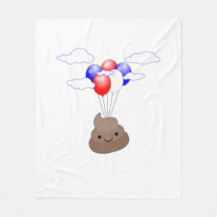 Poo Emoji som flyger med ballonger Fleecefilt