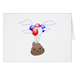 Poo Emoji som flyger med ballonger Hälsningskort
