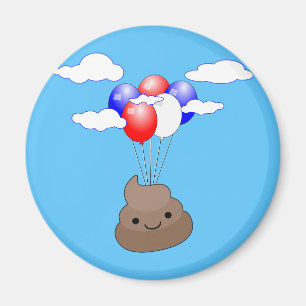 Poo Emoji som flyger med ballonger i Blå himmel Magnet