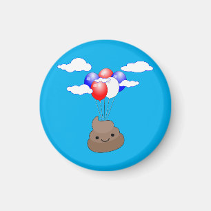Poo Emoji som flyger med ballonger i Blå himmel Magnet