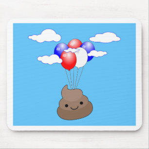 Poo Emoji som flyger med ballonger i Blå himmel Musmatta