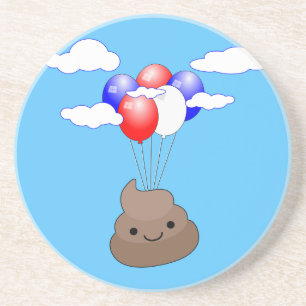 Poo Emoji som flyger med ballonger i Blå himmel Underlägg Sandsten