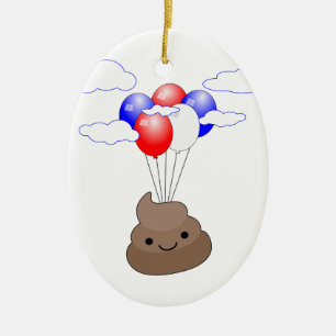 Poo Emoji som flyger med ballonger Julgransprydnad Keramik
