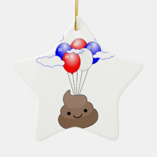 Poo Emoji som flyger med ballonger Julgransprydnad Keramik