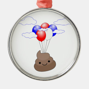 Poo Emoji som flyger med ballonger Julgransprydnad Metall