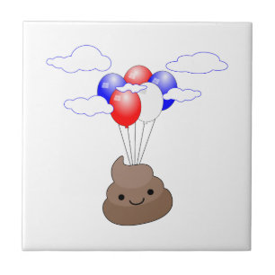 Poo Emoji som flyger med ballonger Kakelplatta