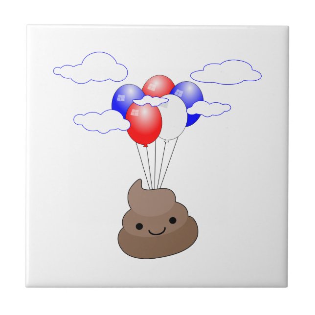 Poo Emoji som flyger med ballonger Kakelplatta (Framsidan)