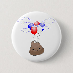 Poo Emoji som flyger med ballonger Knapp
