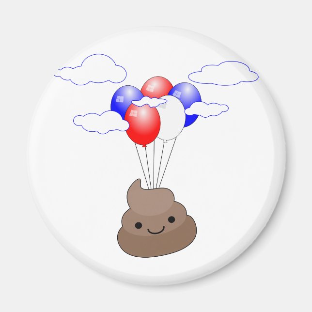 Poo Emoji som flyger med ballonger Magnet (Framsidan)